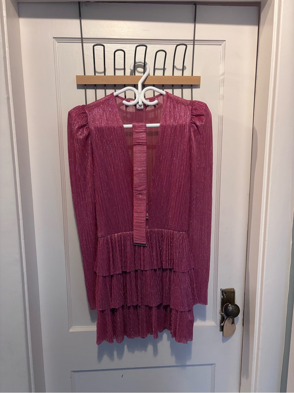 Sabina Musayev Metallic Pink Tiered Ruffle Mini Dress